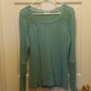 Teal long sleeved T-shirt with lace detail